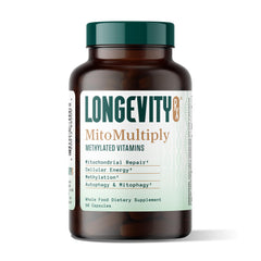 Longevity Rx MitoMultiply bottle front for mitochondrial support and daily energy.