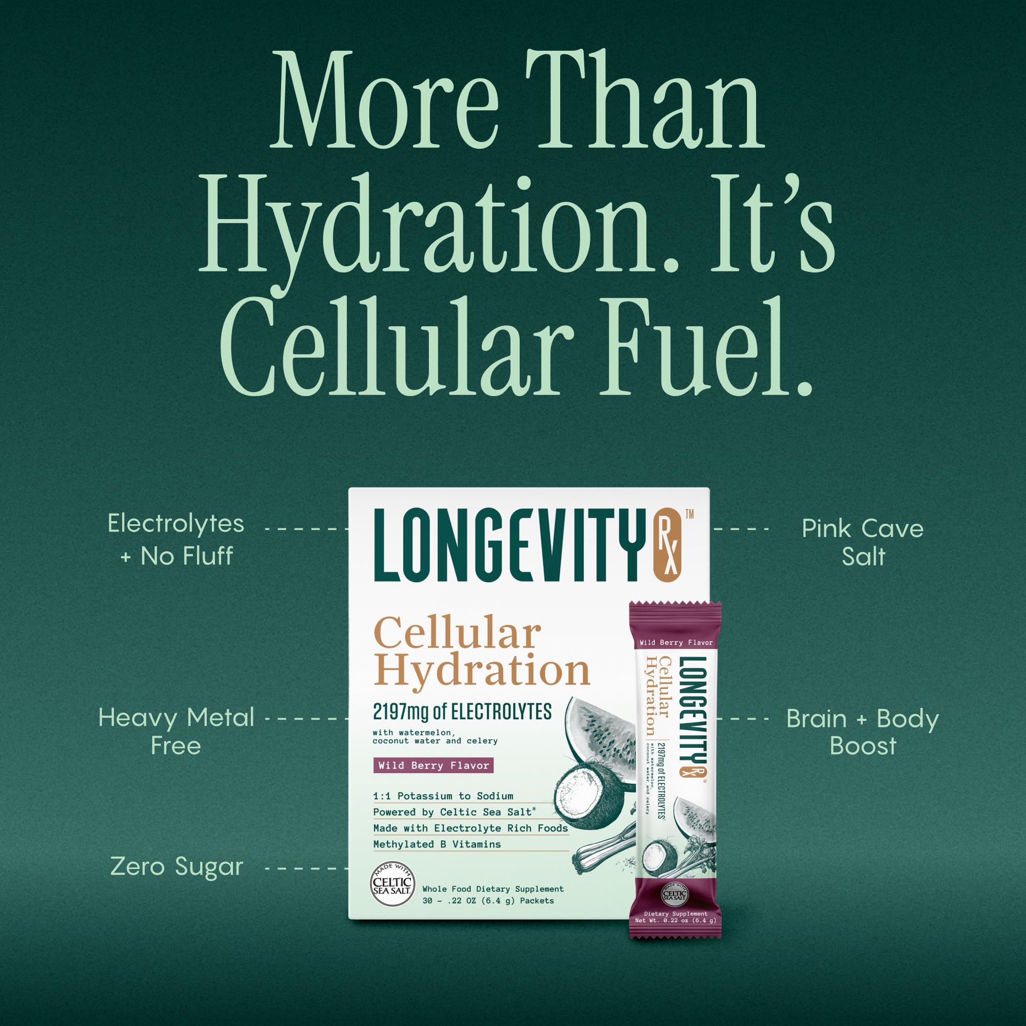 Longevity Rx pink Celtic cave salt pour showing mineral-rich hydration for workouts