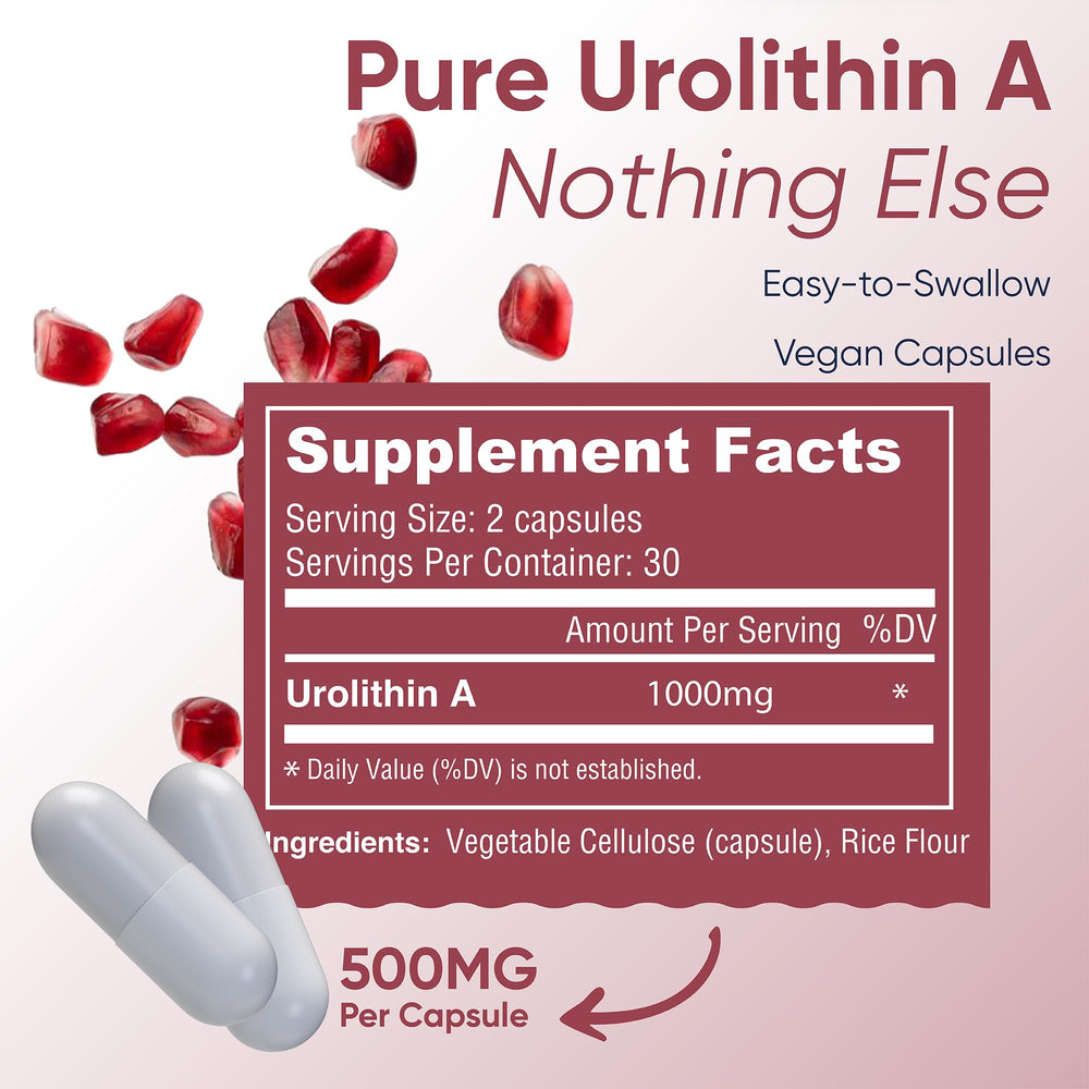 LongJuvity Labs Urolithin A capsules front highlight easy daily dosage.