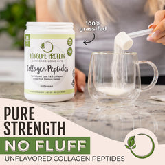 Longlife Protein Collagen Peptides glass for smooth, dissolvable mix in drinks.