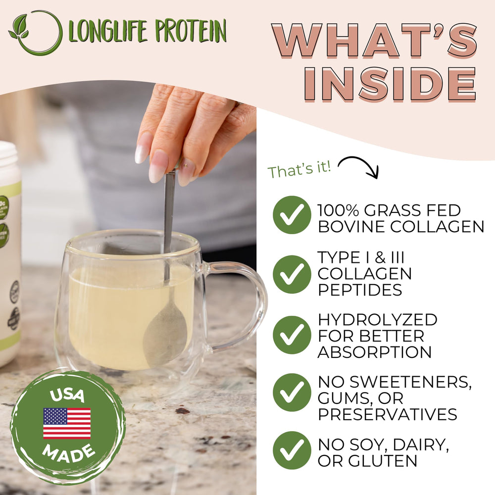 Longlife Protein Collagen Peptides tea cup demonstrates convenient mix-in.