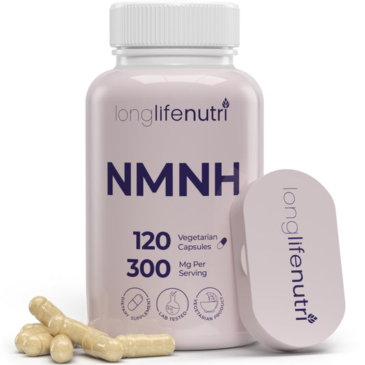 LongLifeNutri NMNH bottle front highlighting energy support and quality
