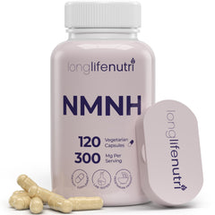 LongLifeNutri NMNH bottle front highlighting energy support and quality