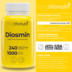 LongLifeNutri Diosmin 1000mg capsules inside show easy daily routine.