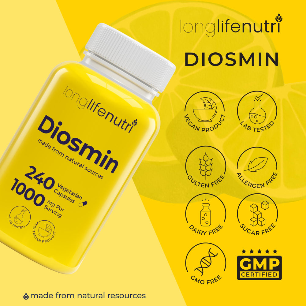LongLifeNutri Diosmin 1000mg daily routine scene emphasizes consistent intake.