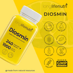 LongLifeNutri Diosmin 1000mg daily routine scene emphasizes consistent intake.