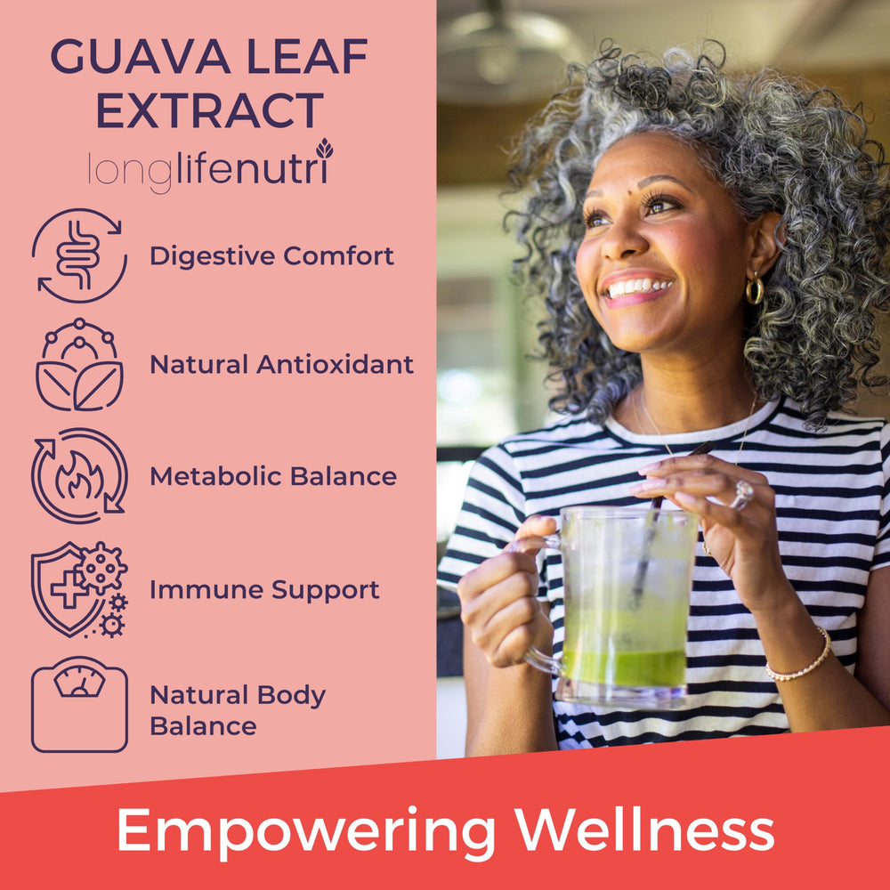 LongLifeNutri Guava Leaf Extract GMP badge, trusted production standards.