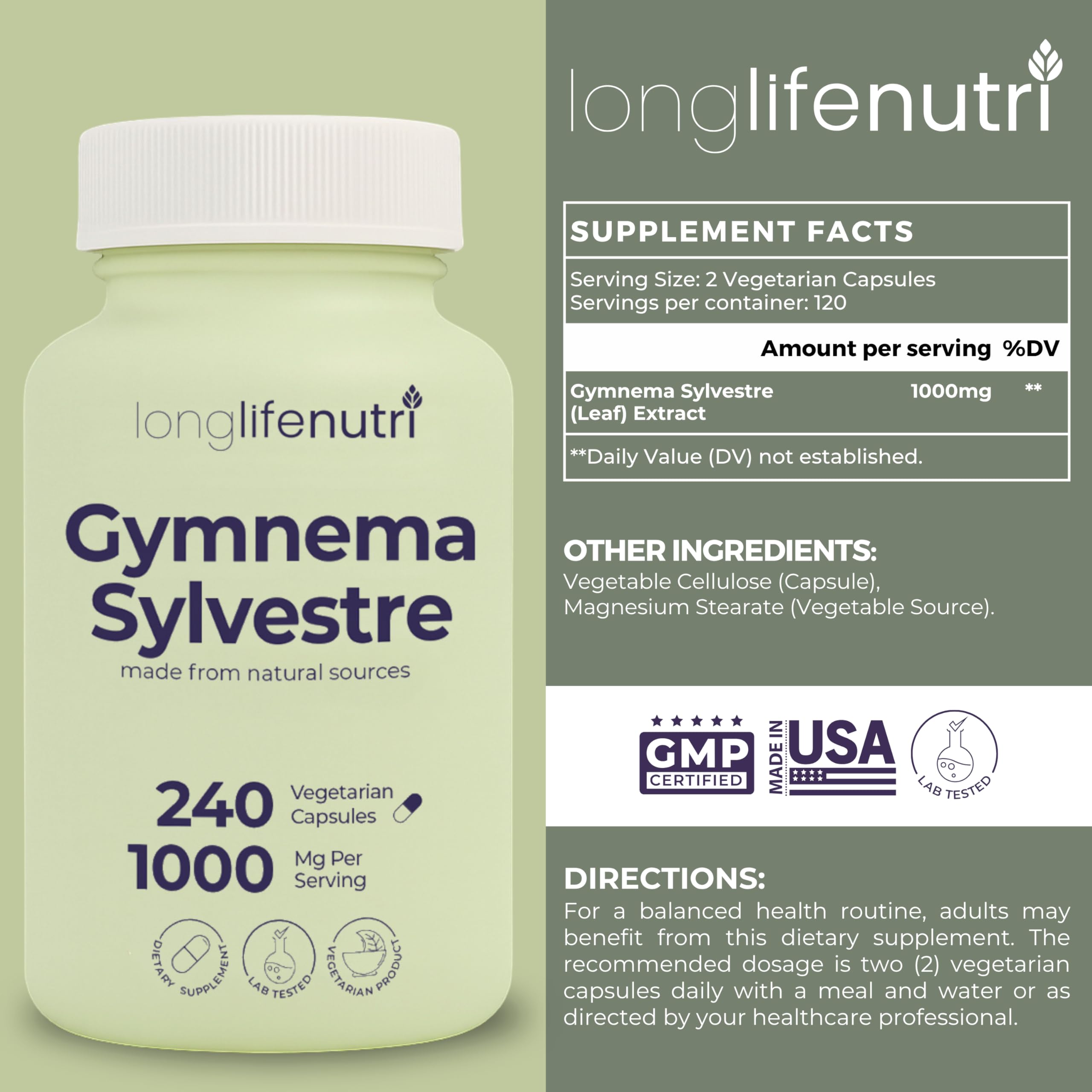 LongLifeNutri gymnema sylvestre capsules for easy daily use.