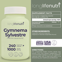 LongLifeNutri gymnema sylvestre capsules for easy daily use.