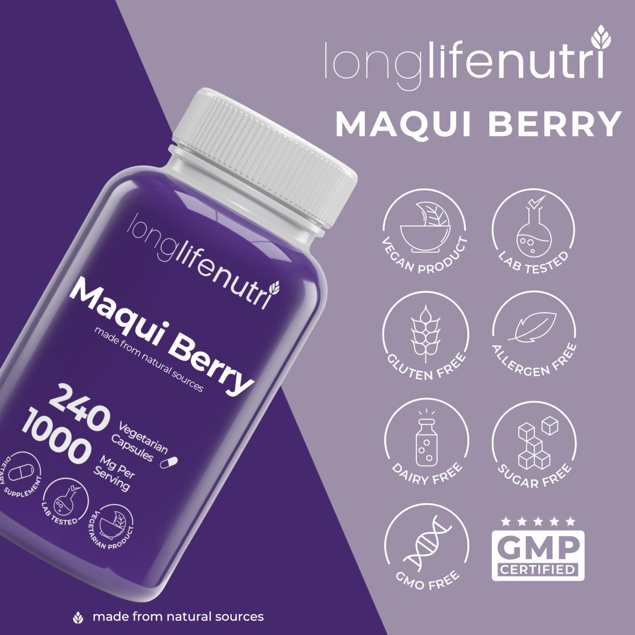 LongLifeNutri Maqui Berry box includes a premium pill organizer for daily use.