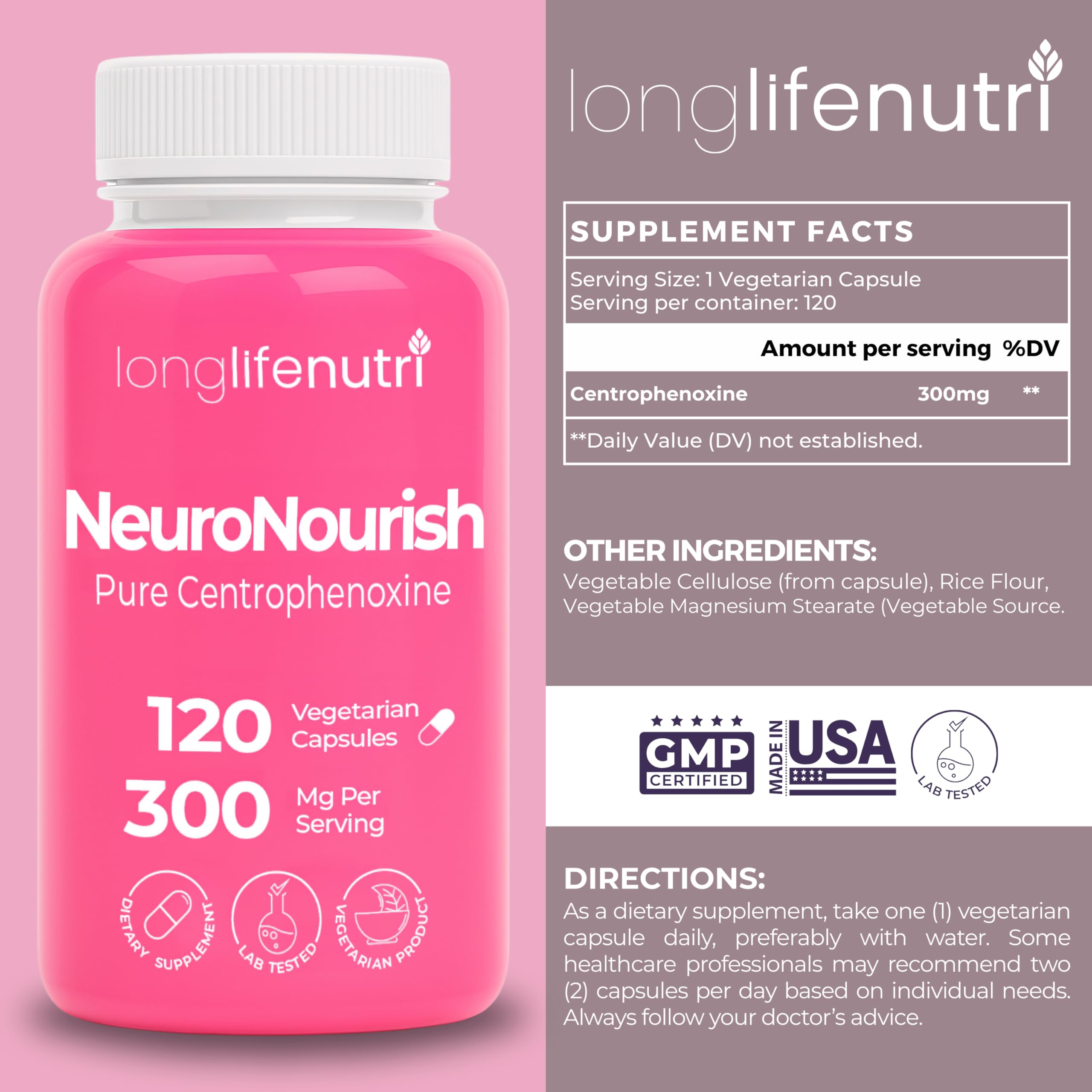 LongLifeNutri NeuroNourish capsules pile for easy daily dosing