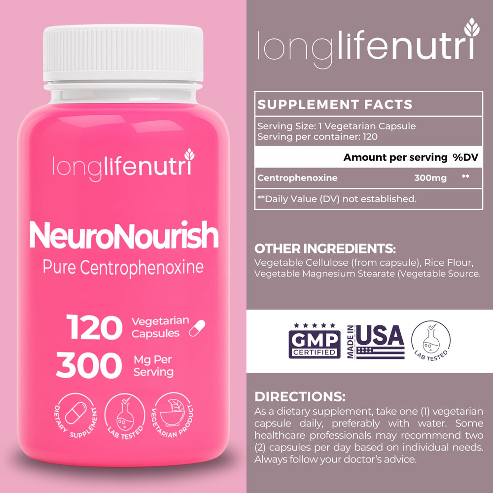 LongLifeNutri NeuroNourish capsules pile for easy daily dosing