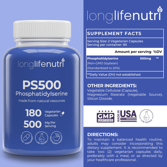 LongLifeNutri PS capsules arranged to show easy daily intake.