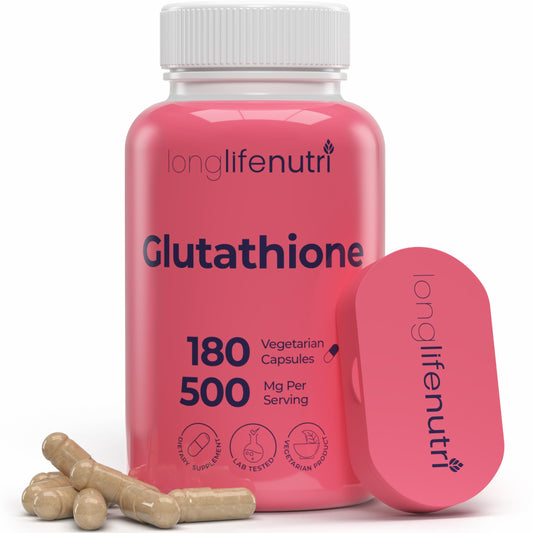 LongLifeNutri Reduced Glutathione 500mg bottle for daily support