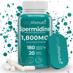LongLifeNutri Spermidine 20mg bottle front: premium vegan capsules for daily wellness