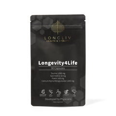 LongLiv Longevity4Life bottle for daily wellness support and easy supplementation.