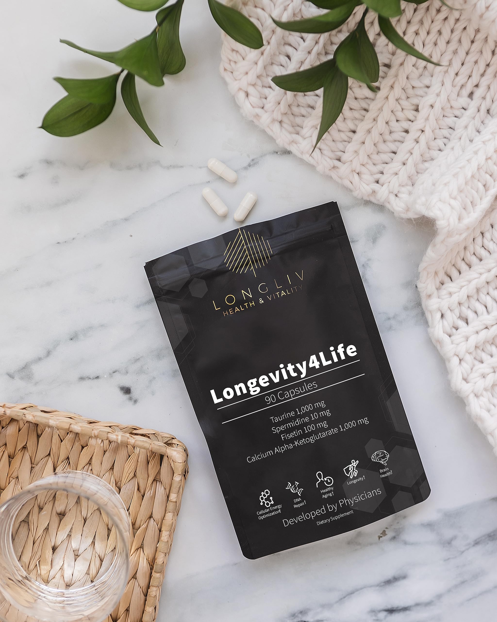 Longevity4Life packaging on a clean surface for straightforward online shopping.