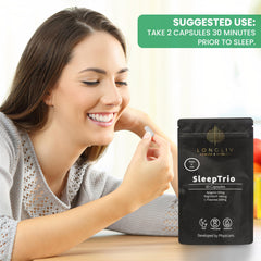 LongLiv Sleep Trio packaging emphasizes third-party tested and toxin-free formula.