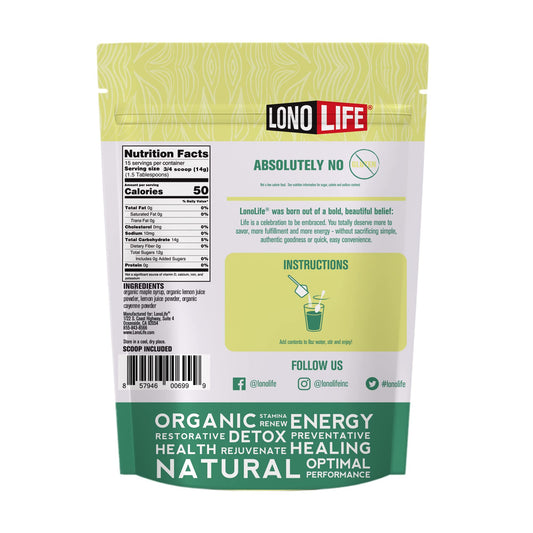 LonoLife organic maple syrup and lemon juice components highlighting natural flavor