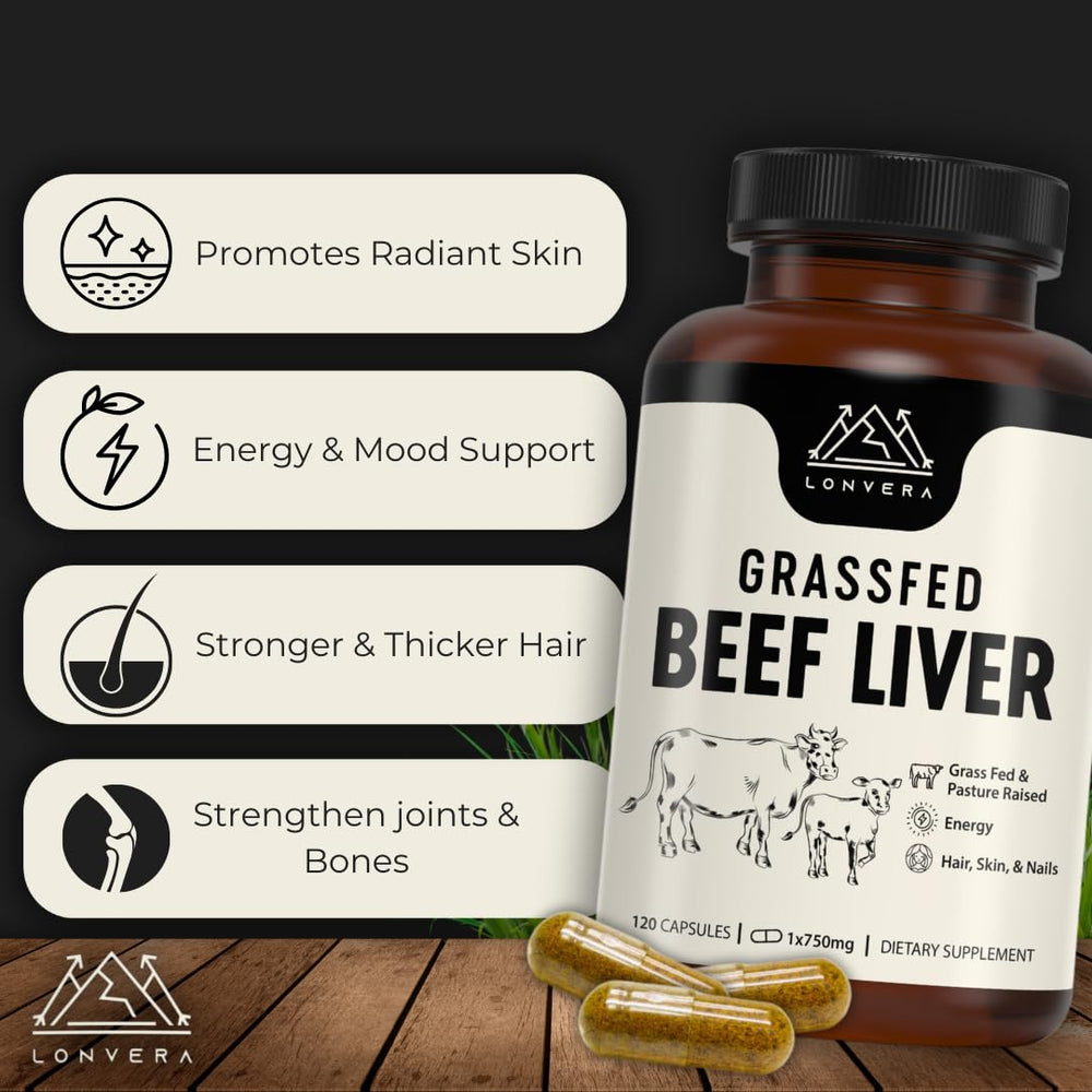 Lonvera beef liver capsules label detail highlights vitamins and minerals