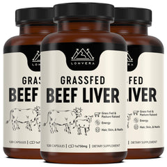 Lonvera grass-fed beef liver capsules on a clean background, supporting daily energy.