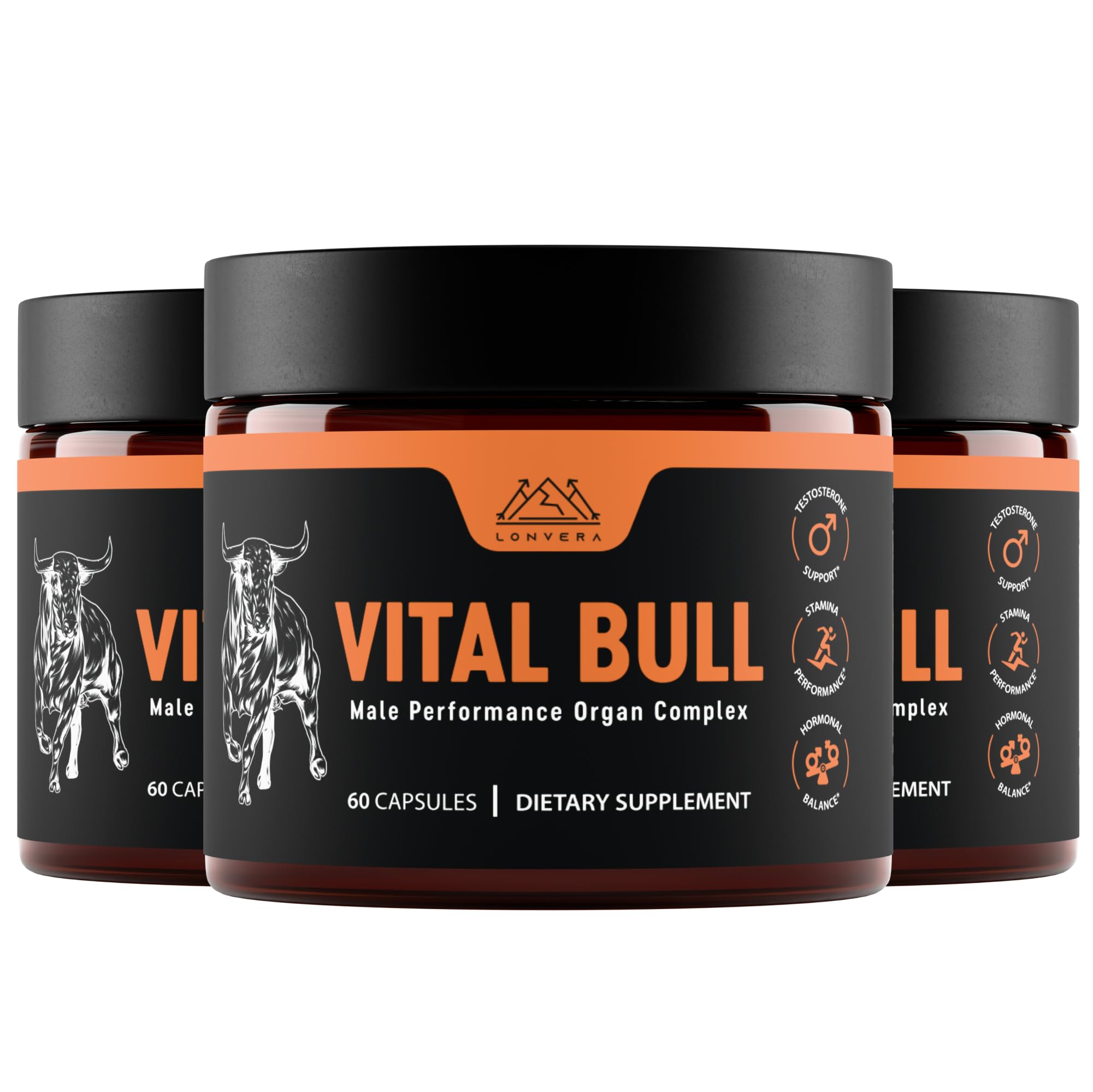 Lonvera Vital Bull bottle packaging with beef organ capsules for daily wellness.