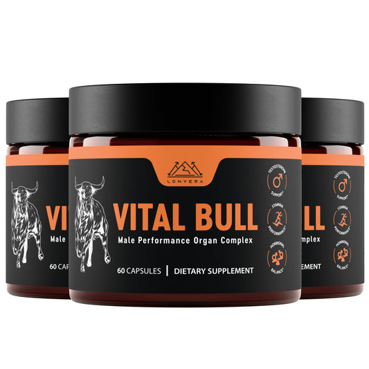 Lonvera Vital Bull bottle packaging with beef organ capsules for daily wellness.