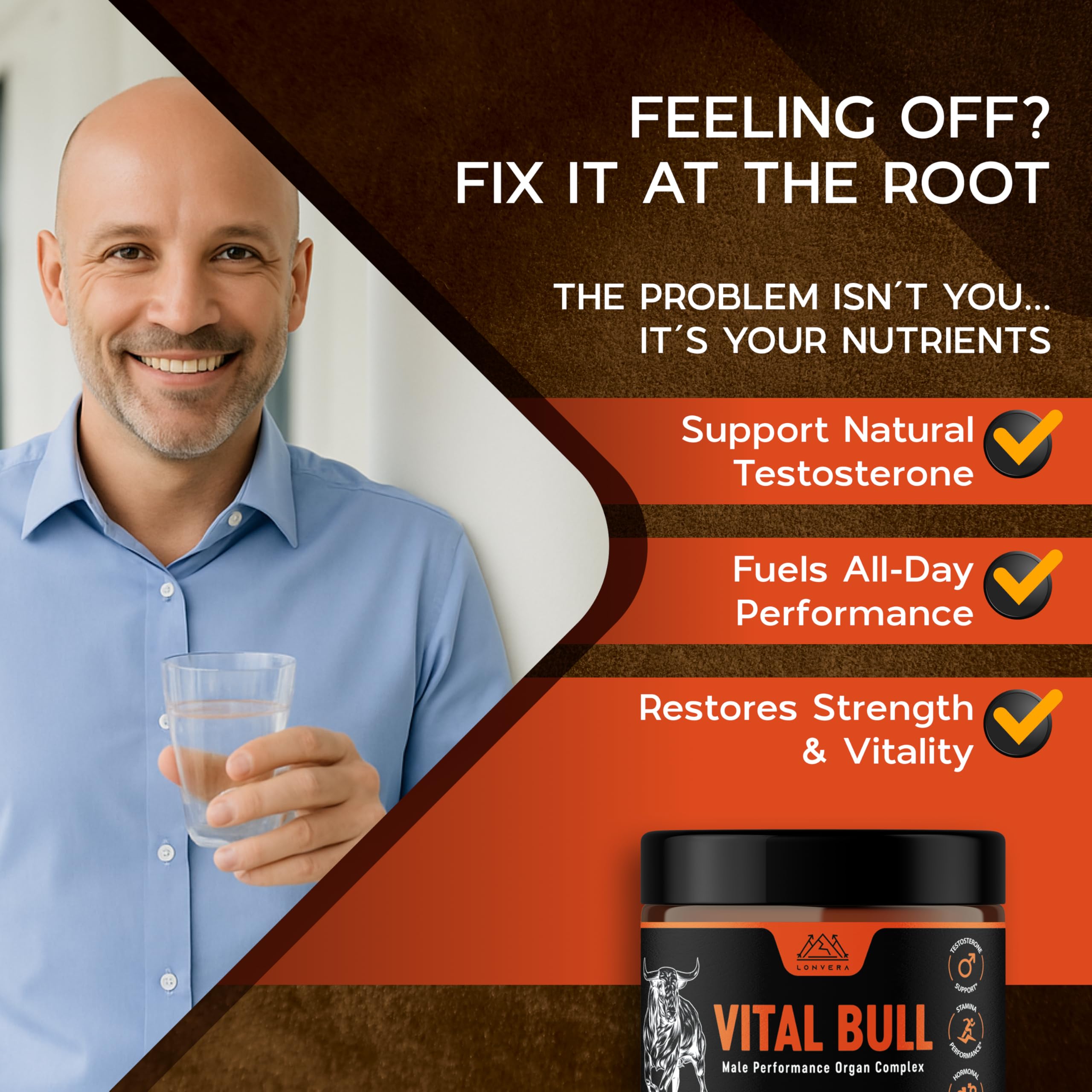 Lonvera Vital Bull label close-up shows freeze-dried, additive-free formula.