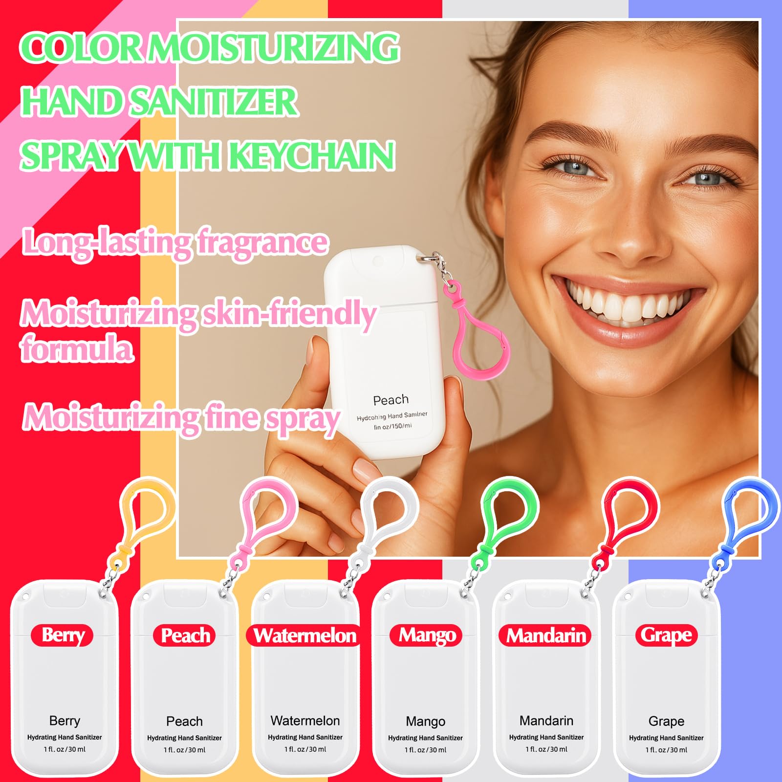 Loopeer mini sanitizer spray keychain in peach scent with skin-friendly protection