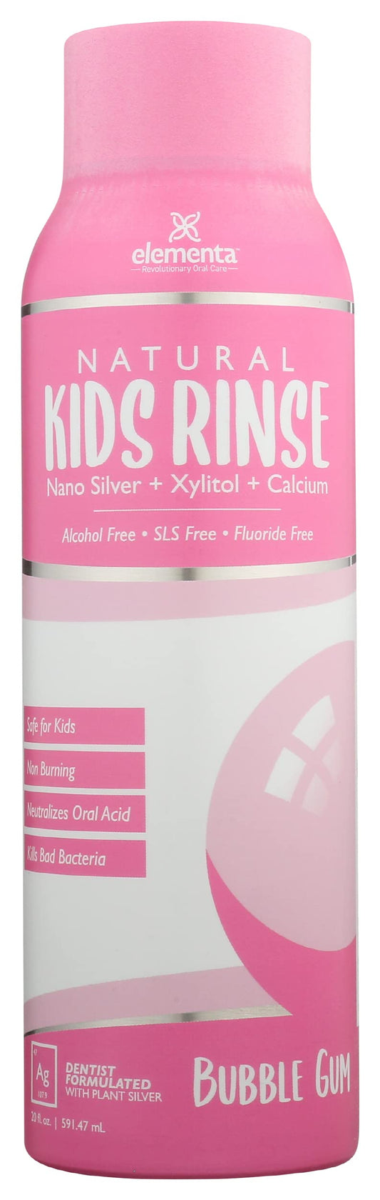 LOQFA Elementa Silver Bubble Gum Scent Kids Mouth Rinse with natural flavor for post-brush freshness.
