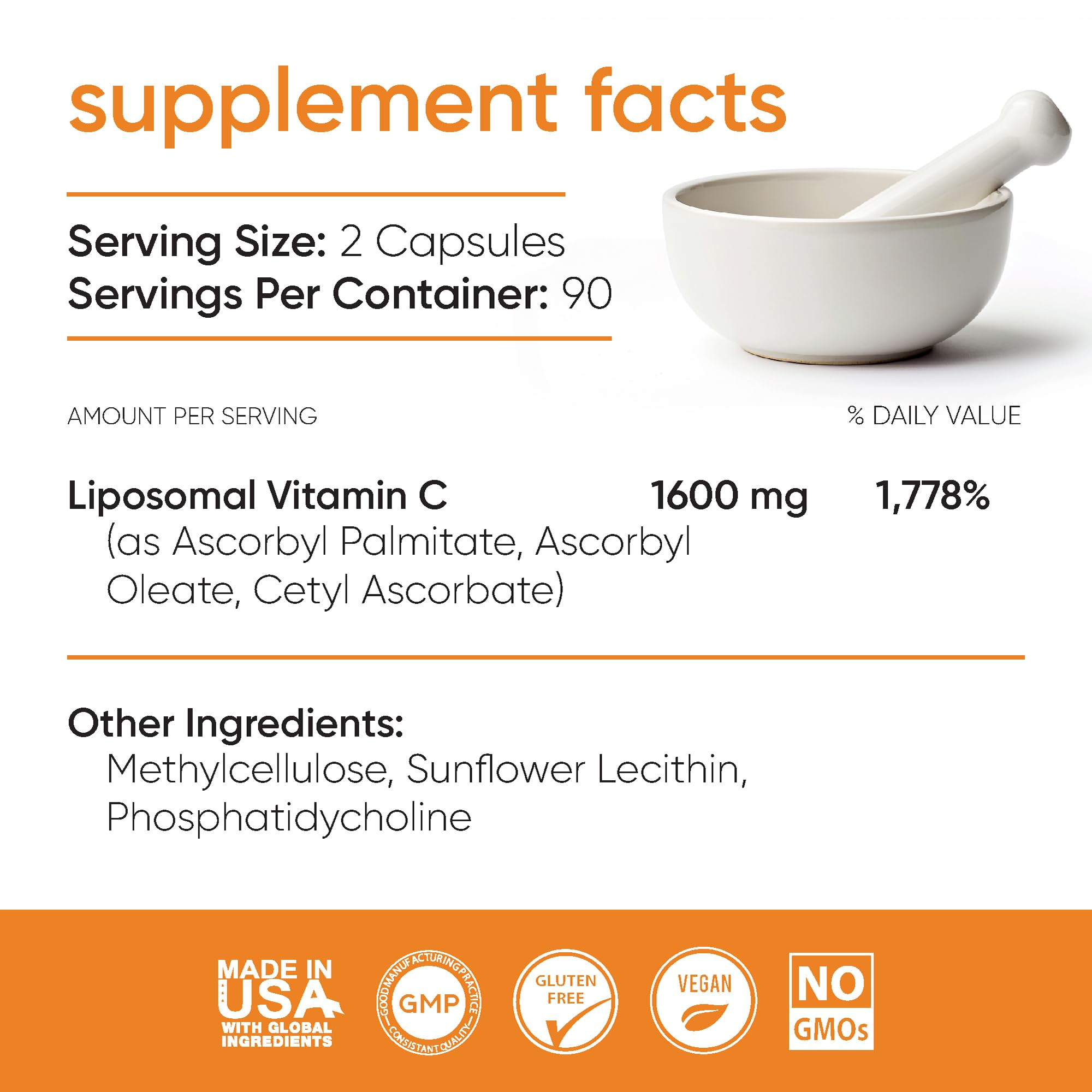 Loriináe liposomal vitamin C packaging shows vegan non-GMO label.