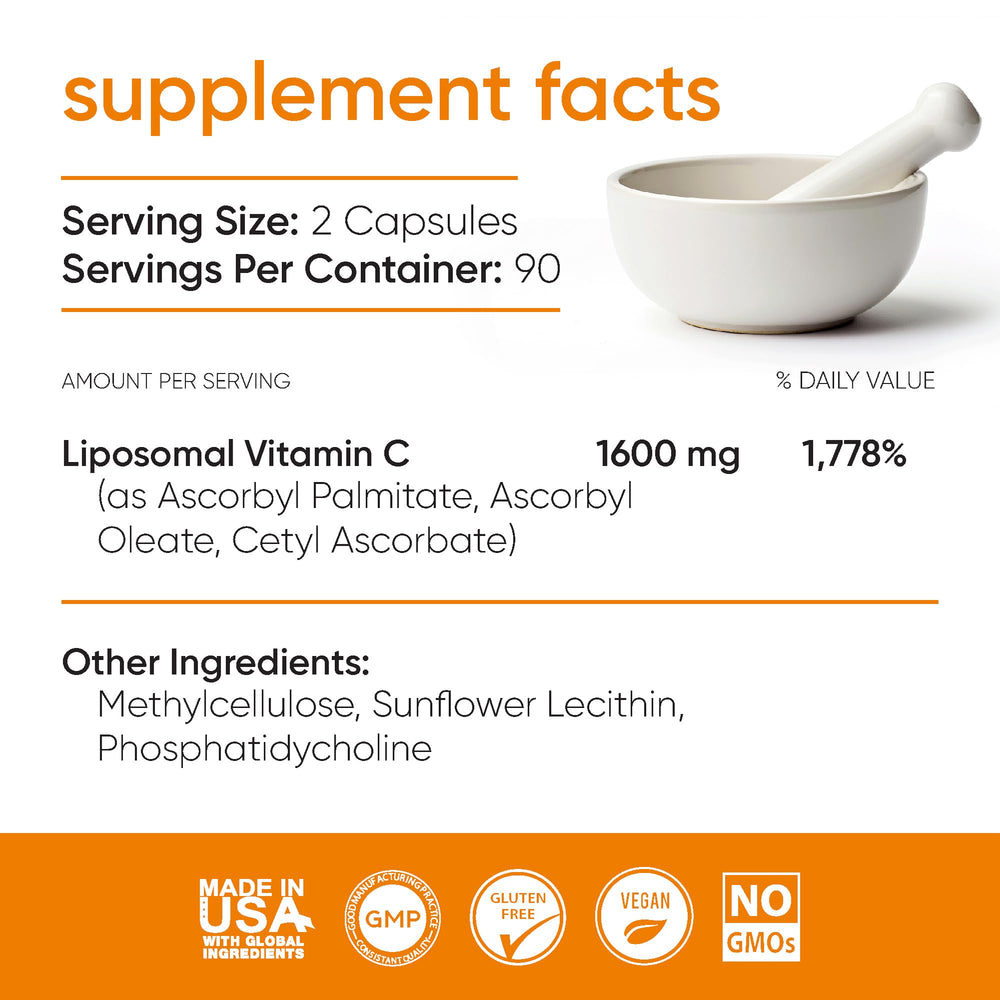 Loriináe liposomal vitamin C packaging shows vegan non-GMO label.