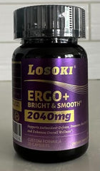 Losoki Ergo+ bottle side label highlights key ingredients for comprehensive skin and hair support