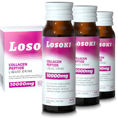 Losoki Liquid Collagen bottle front view, signaling a daily wellness routine.