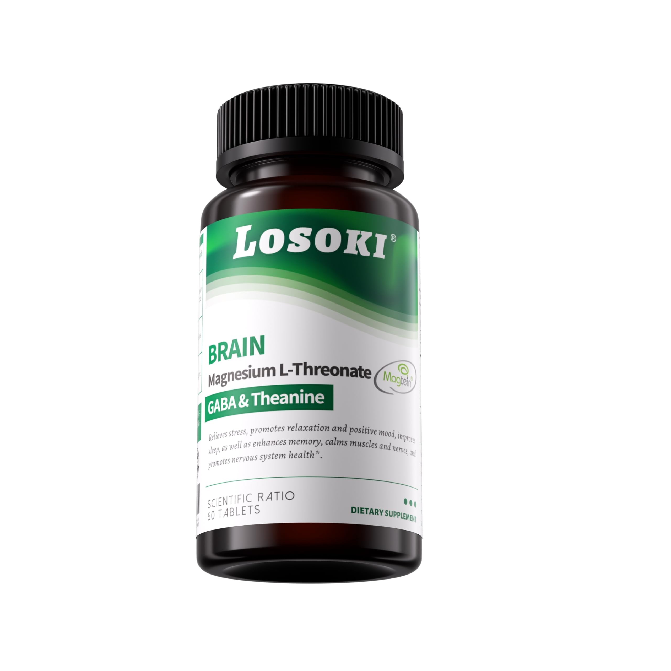 Losoki Magnesium packaging visible, suggesting cognitive support and daily use