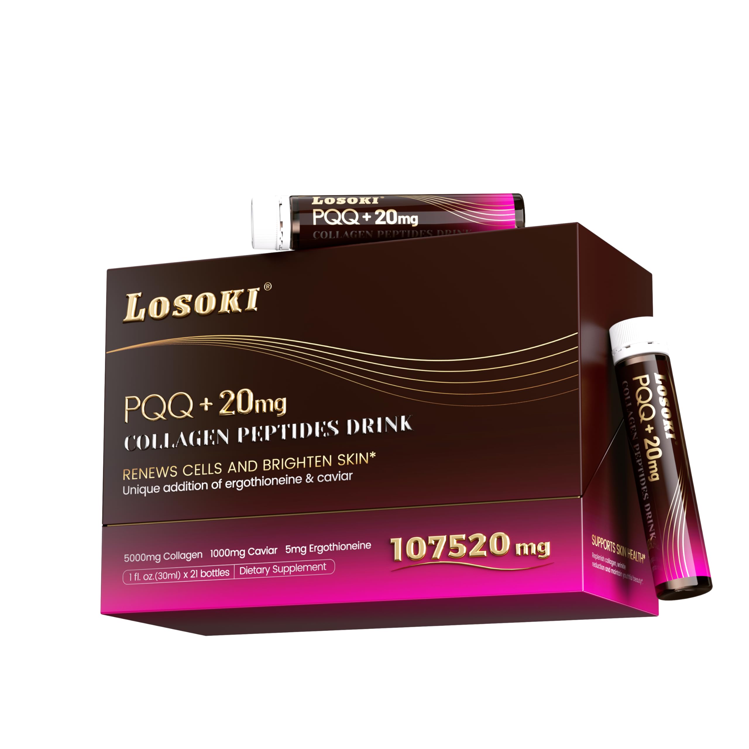 Finished glass of Losoki PQQ collagen peptides drink ready to enjoy