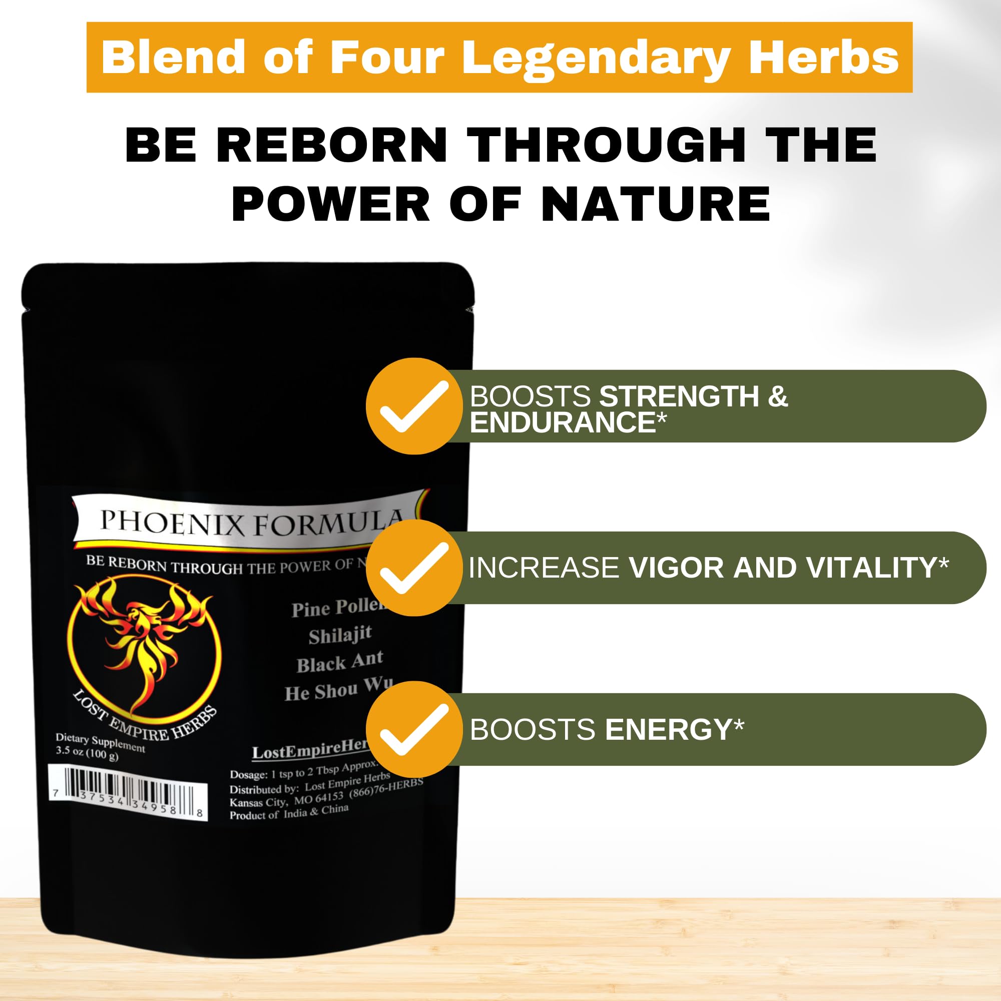 Close-up of Phoenix Rejuvenation Formula powder texture for daily energy.