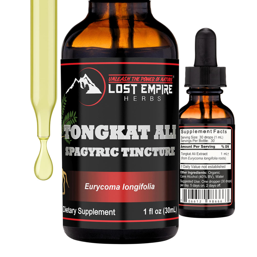 Lost Empire Herbs Tongkat Ali tincture bottle supports energy and daily vitality.