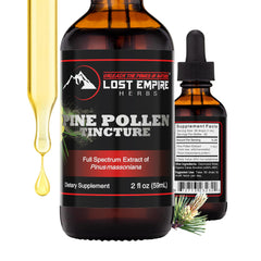 Lost Empire Herbs Pine Pollen Tincture bottle labeled for daily vitality support.
