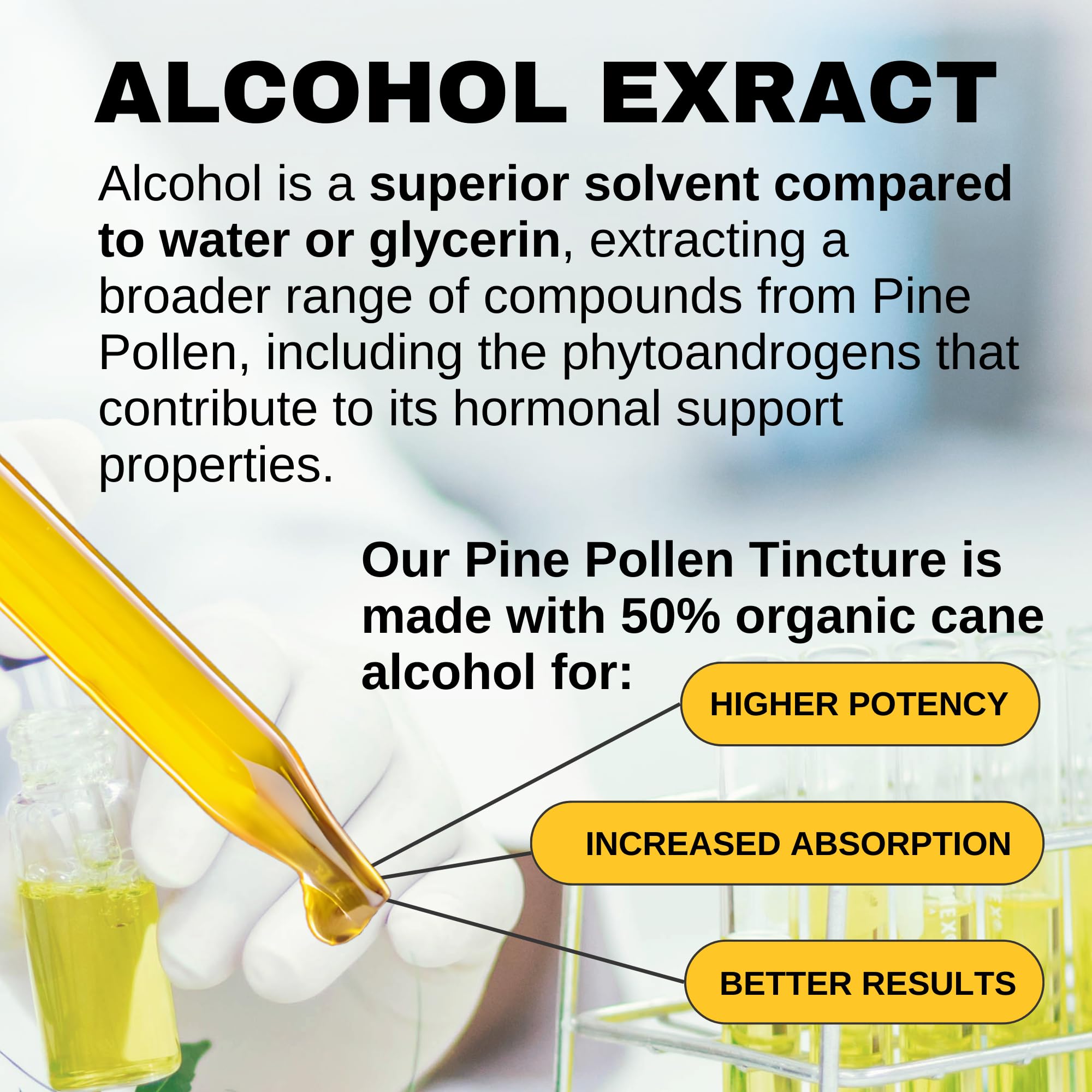 Lost Empire Herbs Pine Pollen Tincture label close-up showing product details.