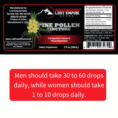 Lost Empire Herbs Pine Pollen Tincture packaging on a clean surface.
