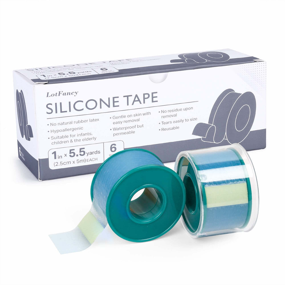 LotFancy medical soft silicone tape six-rolls pack secures dressings.