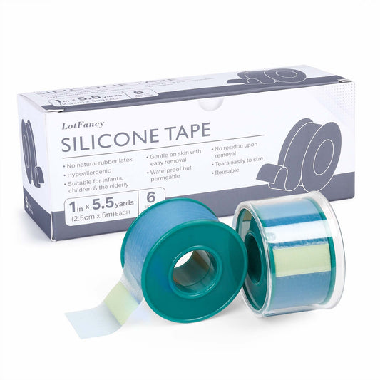 LotFancy medical soft silicone tape six-rolls pack secures dressings.
