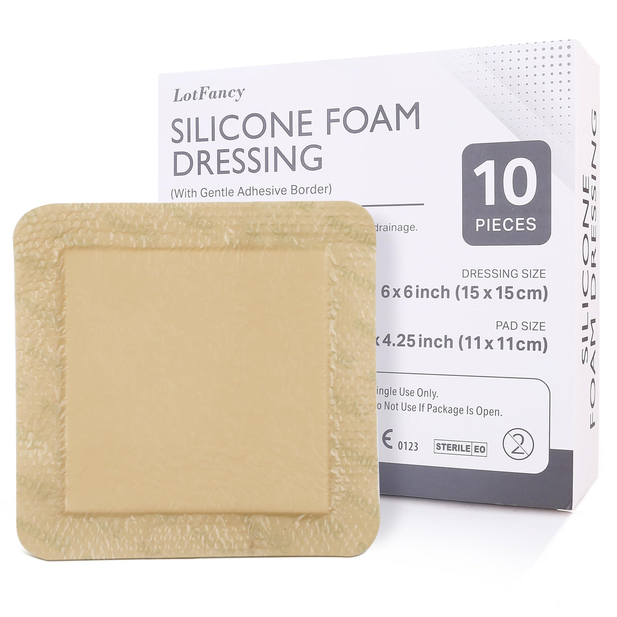 LotFancy silicone foam dressing 6x6 packaged for sterile use