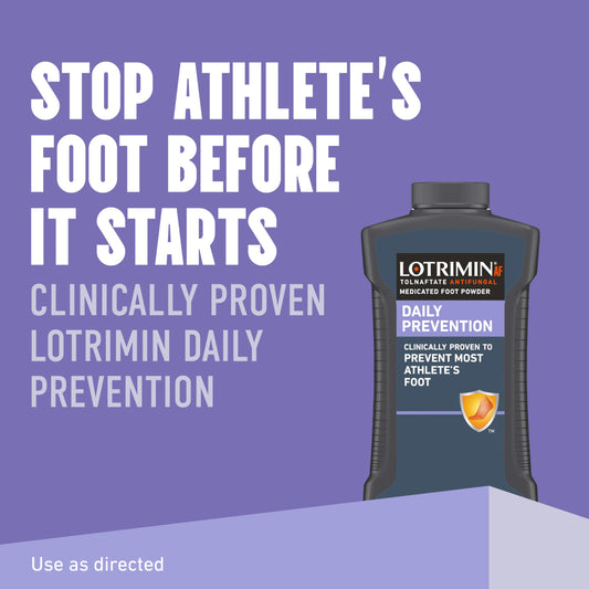Lotrimin AF Daily Prevention powder between toes shown for moisture absorption