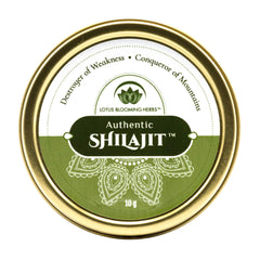 Lotus Blooming Herbs authentic Shilajit resin jar close-up showing mineral-rich texture for daily vitality.
