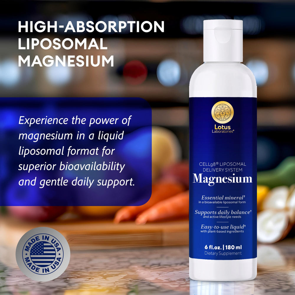 Lotus Laboratories liquid magnesium dosing 10ml highlights easy, sugar-free daily use.