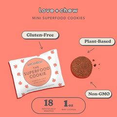 Love + Chew ingredient panel highlights gluten-free and soy-free formula.