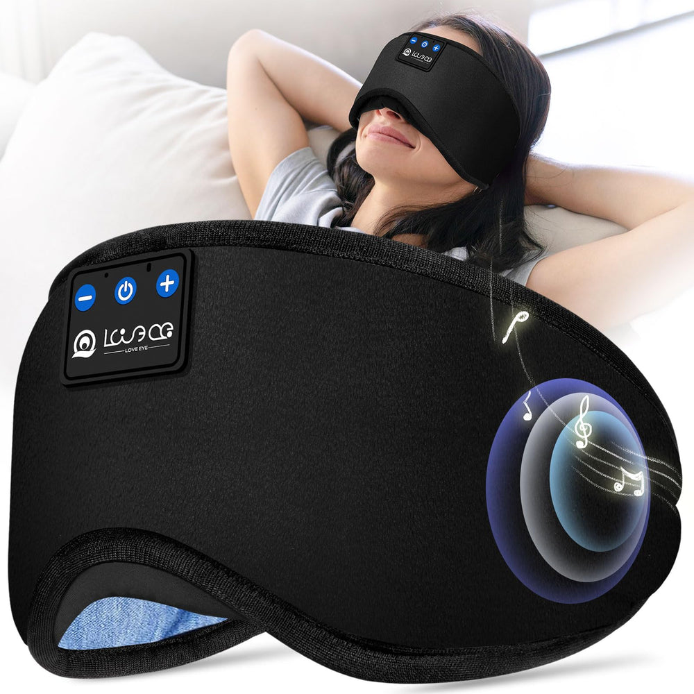 LOVE EYE sleep headphones with cotton mask close-up for soft comfort and darkness