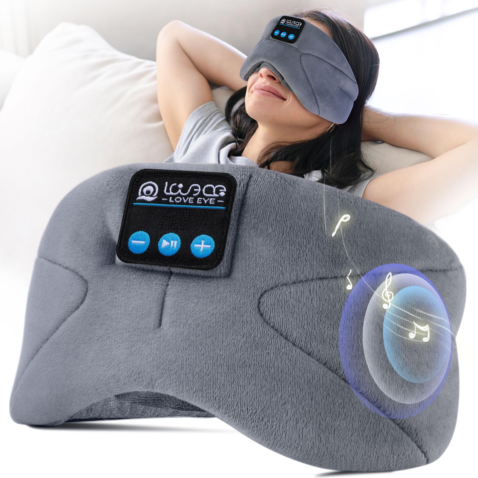 Love Eye Sleep Headphones cotton mask blocks light for deep relaxation.